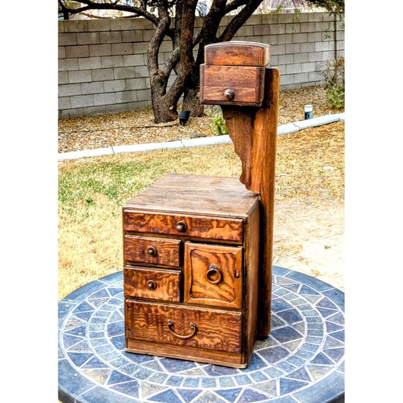 Antique Japanese Zelkova Wooden 7-Drawer Tansu Haribaku Sew/Trinket Storage Box - Picture 2 of 14